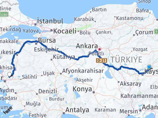 Kayseri Bünyan Manisa Arası Kaç Km - Yol Haritası