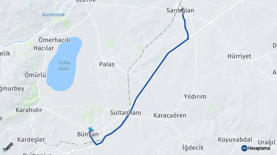 Kayseri Bünyan Sarıoğlan Arası Kaç Km - Yol Haritası