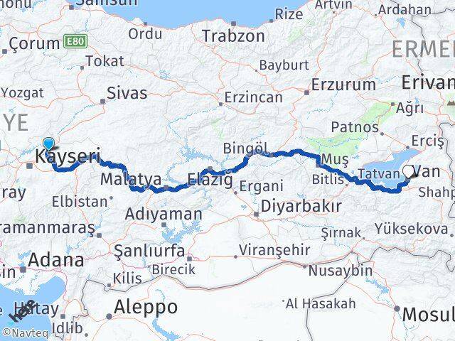 Kayseri Bünyan Van Arası Kaç Km - Yol Haritası