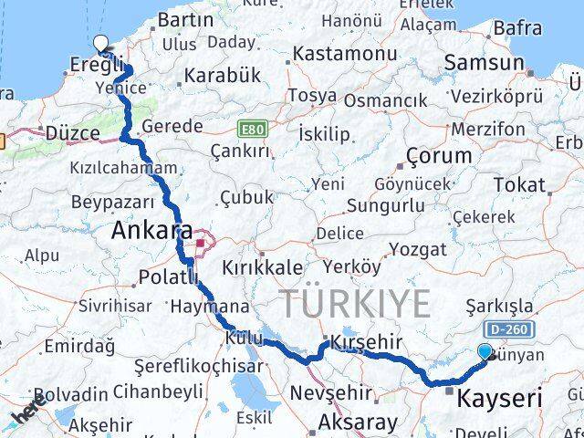 Kayseri Bünyan Zonguldak Arası Kaç Km - Yol Haritası