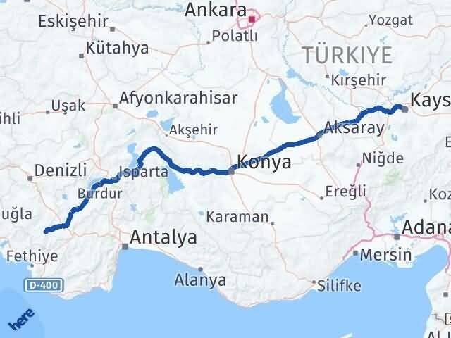 Kayseri Çameli Denizli Arası Kaç Km - Yol Haritası