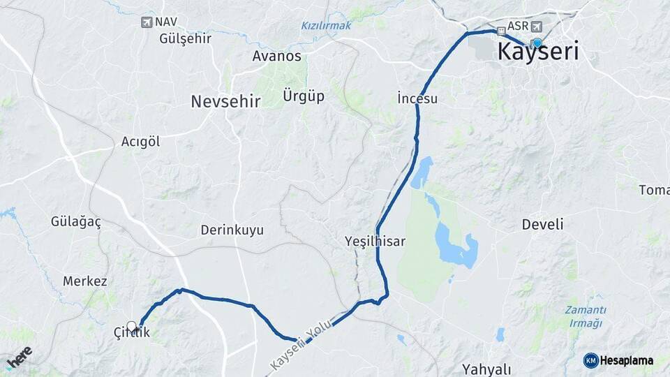 Kayseri Çiftlik Niğde Arası Kaç Km - Yol Haritası