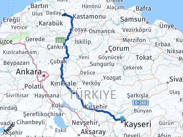 Kayseri Daday Kastamonu Arası Kaç Km - Yol Haritası