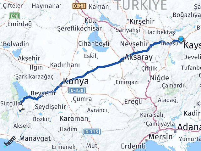 Kayseri Derebucak Konya Arası Kaç Km - Yol Haritası