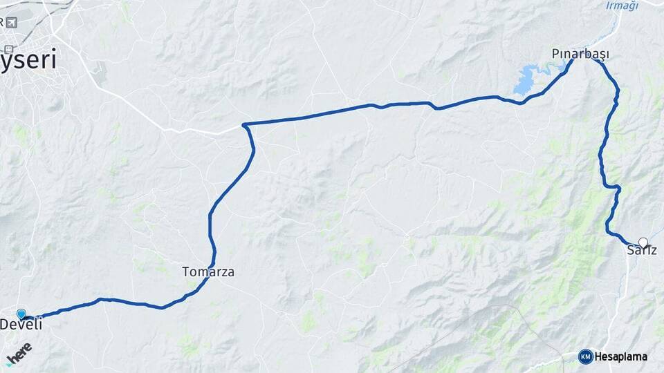 Kayseri Develi Sarız Arası Kaç Km - Yol Haritası