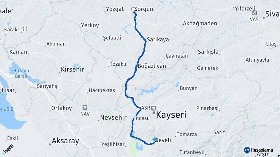 Kayseri Develi Sorgun Yozgat Arası Kaç Km - Yol Haritası