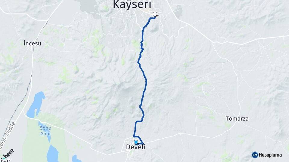 Kayseri Develi Talas Arası Kaç Km - Yol Haritası