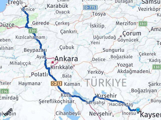 Kayseri Devrek Zonguldak Arası Kaç Km - Yol Haritası