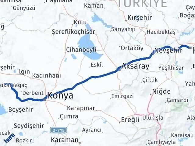 Kayseri Doğanhisar Konya Arası Kaç Km - Yol Haritası