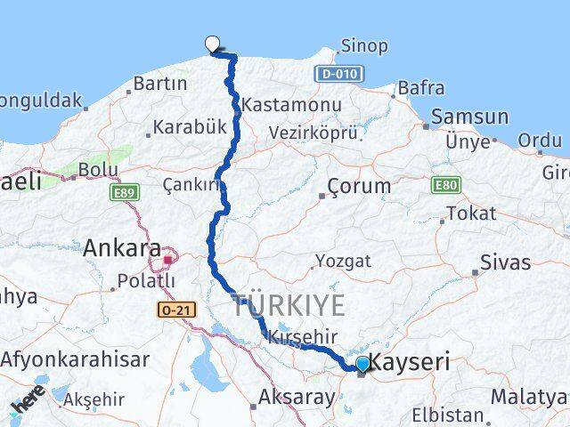 Kayseri Doğanyurt Kastamonu Arası Kaç Km - Yol Haritası