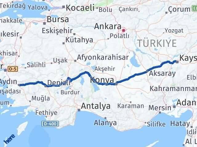 Kayseri Efeler Aydın Arası Kaç Km - Yol Haritası