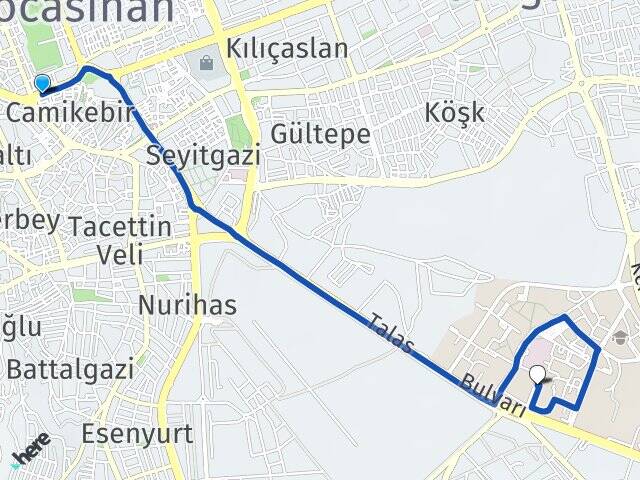 Kayseri Erciyes Üniversitesi Arası Kaç Km - Yol Haritası