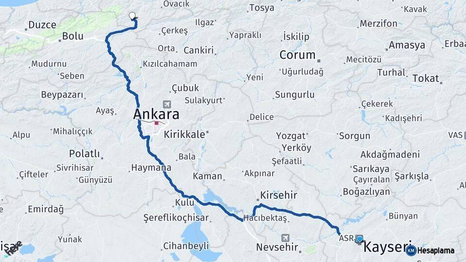 Kayseri Eskipazar Karabük Arası Kaç Km - Yol Haritası