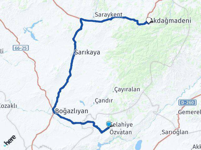 Kayseri Felahiye Akdağmadeni Yozgat Arası Kaç Km - Yol Haritası