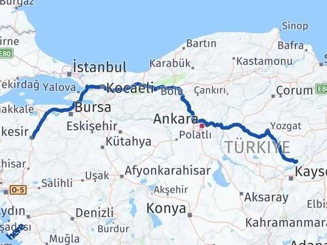 Kayseri Felahiye Balıkesir Arası Kaç Km - Yol Haritası