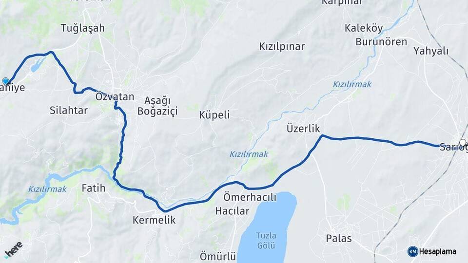 Kayseri Felahiye Sarıoğlan Arası Kaç Km - Yol Haritası