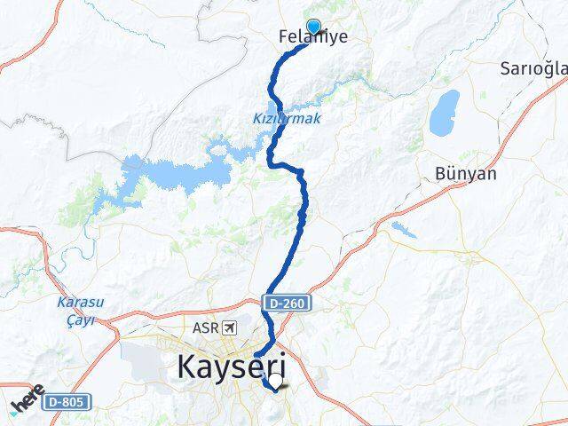 Kayseri Felahiye Talas Arası Kaç Km - Yol Haritası