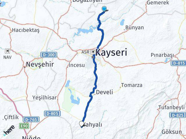 Kayseri Felahiye Yahyalı Arası Kaç Km - Yol Haritası