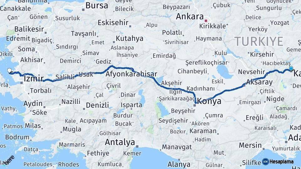 Kayseri Foça İzmir Arası Kaç Saat? Yol Haritası, Yakıt, Rota ve Mesafe Hesaplama Kayseri Foça İzmir Arası Kaç Km? Kaç Saat? Yol Haritası