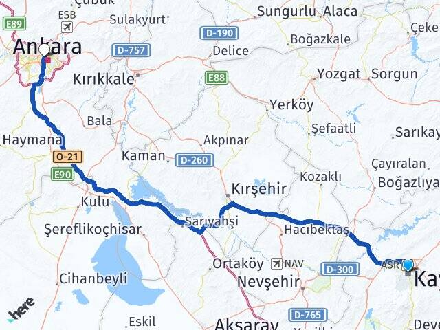Kayseri Gazi Üniversitesi Arası Kaç Km - Yol Haritası