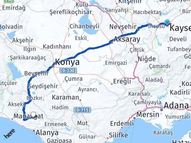 Kayseri Gündoğmuş Antalya Arası Kaç Km - Yol Haritası