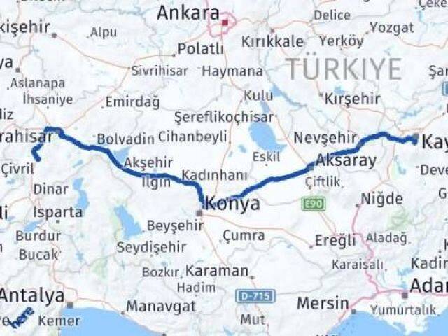 Kayseri Hacılar Afyonkarahisar Arası Kaç Km - Yol Haritası