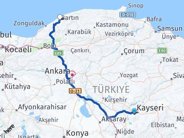 Kayseri Hacılar Bartın Arası Kaç Km - Yol Haritası