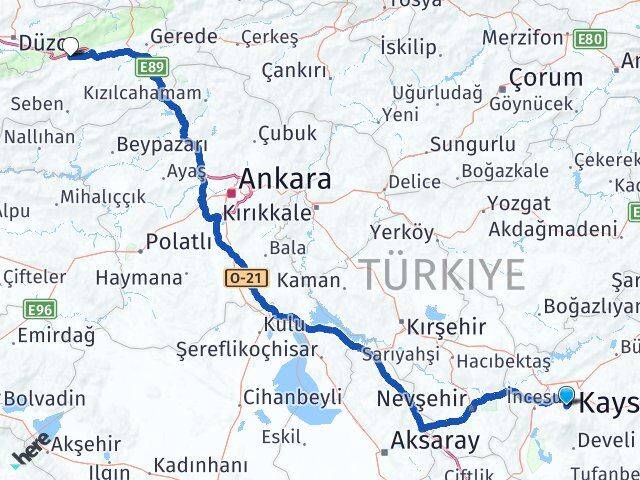 Kayseri Hacılar Bolu Arası Kaç Km - Yol Haritası