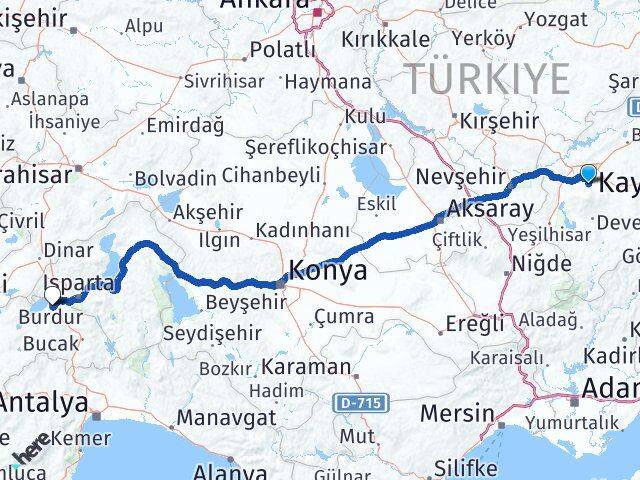 Kayseri Hacılar Burdur Arası Kaç Km - Yol Haritası