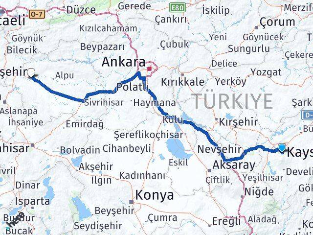 Kayseri Hacılar Eskişehir Arası Kaç Km - Yol Haritası