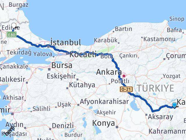 Kayseri Hacılar Kırklareli Arası Kaç Km - Yol Haritası