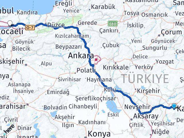 Kayseri Hacılar Kocaeli Arası Kaç Km - Yol Haritası