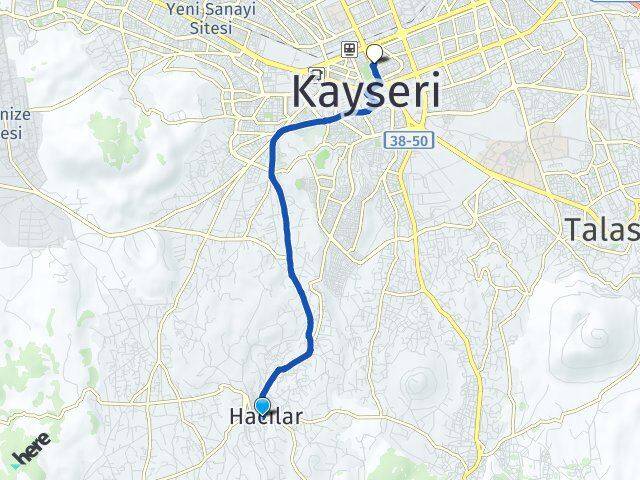 Kayseri Hacılar Kocasinan Arası Kaç Km - Yol Haritası