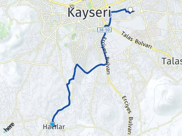 Kayseri Hacılar Köşk Melikgazi Arası Kaç Km - Yol Haritası