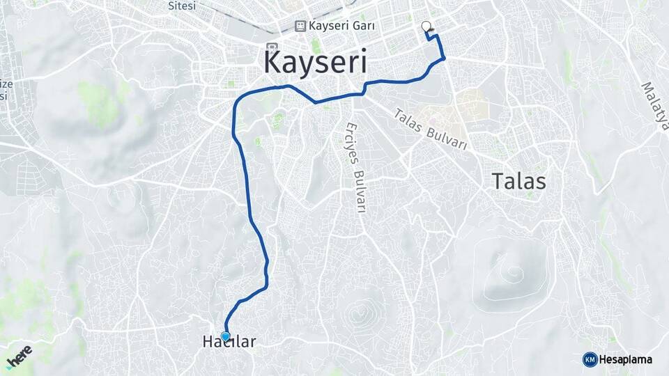 Kayseri Hacılar Melikgazi Arası Kaç Km - Yol Haritası