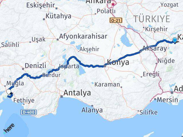 Kayseri Hacılar Muğla Arası Kaç Km - Yol Haritası