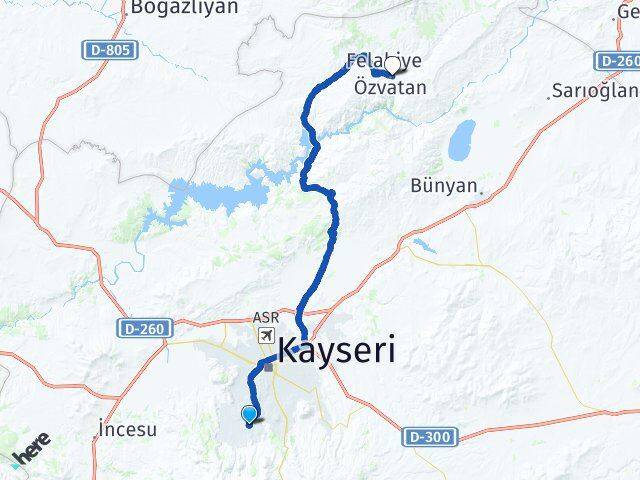 Kayseri Hacılar Özvatan Arası Kaç Km - Yol Haritası