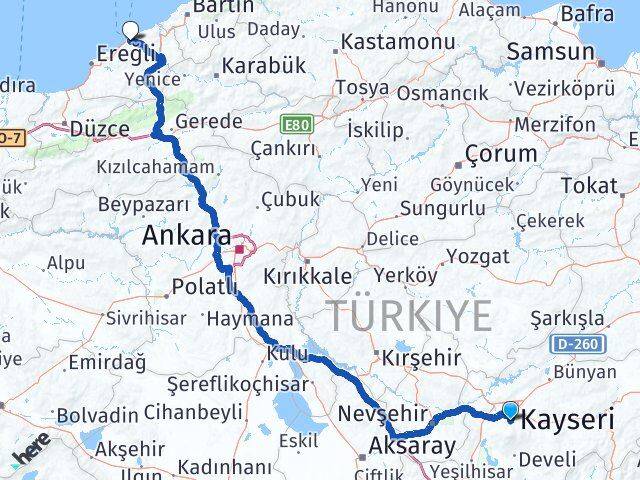 Kayseri Hacılar Zonguldak Arası Kaç Km - Yol Haritası