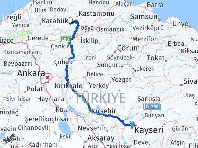 Kayseri İhsangazi Kastamonu Arası Kaç Km - Yol Haritası