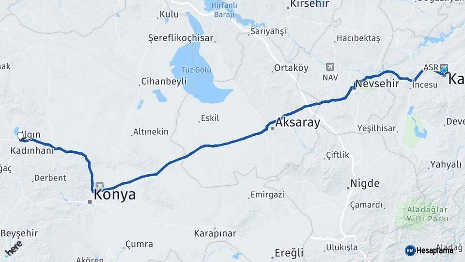Kayseri Ilgın Konya Arası Kaç Km - Yol Haritası