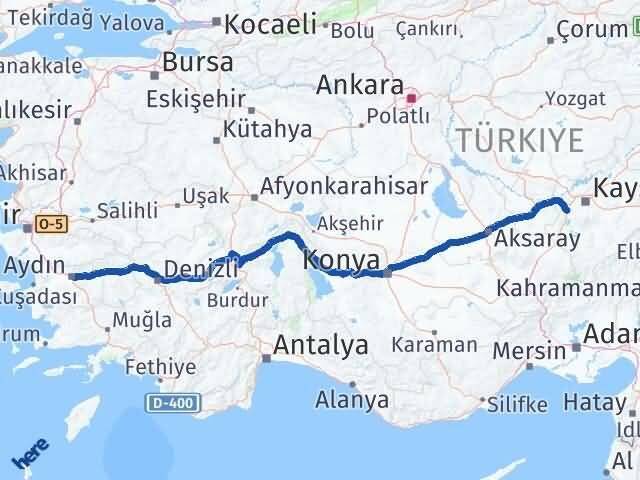 Kayseri İncesu Aydın Arası Kaç Km - Yol Haritası