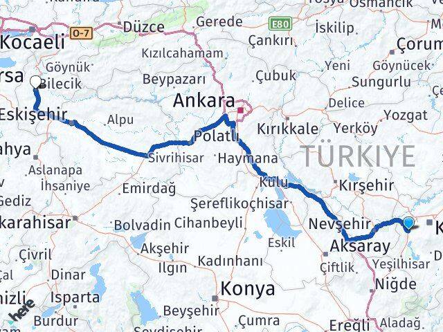 Kayseri İncesu Bilecik Arası Kaç Km - Yol Haritası