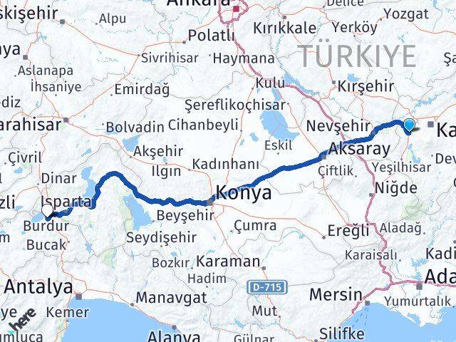 Kayseri İncesu Burdur Arası Kaç Km - Yol Haritası