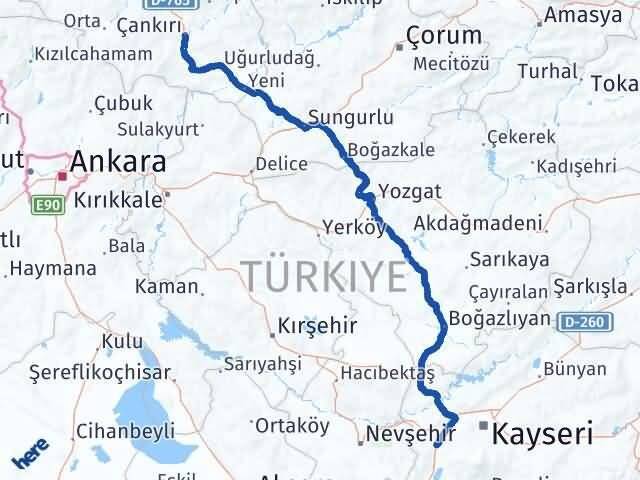 Kayseri İncesu Çankırı Arası Kaç Km - Yol Haritası