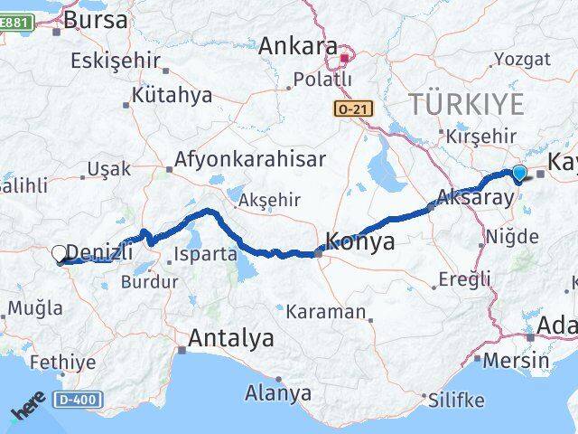 Kayseri İncesu Denizli Arası Kaç Km - Yol Haritası