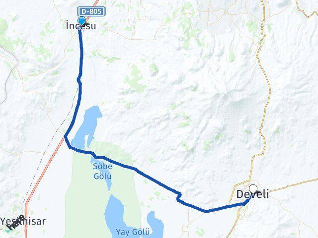 Kayseri İncesu Develi Arası Kaç Km - Yol Haritası