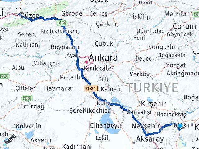 Kayseri İncesu Düzce Arası Kaç Km - Yol Haritası