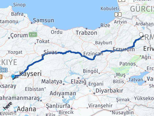 Kayseri İncesu Kars Arası Kaç Km - Yol Haritası