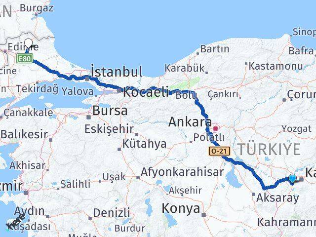 Kayseri İncesu Kırklareli Arası Kaç Km - Yol Haritası