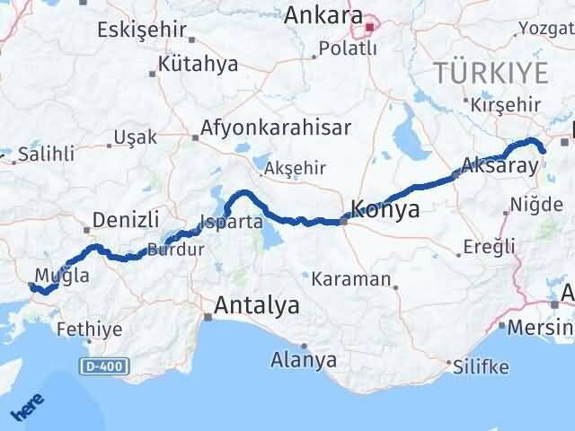 Kayseri İncesu Muğla Arası Kaç Km - Yol Haritası